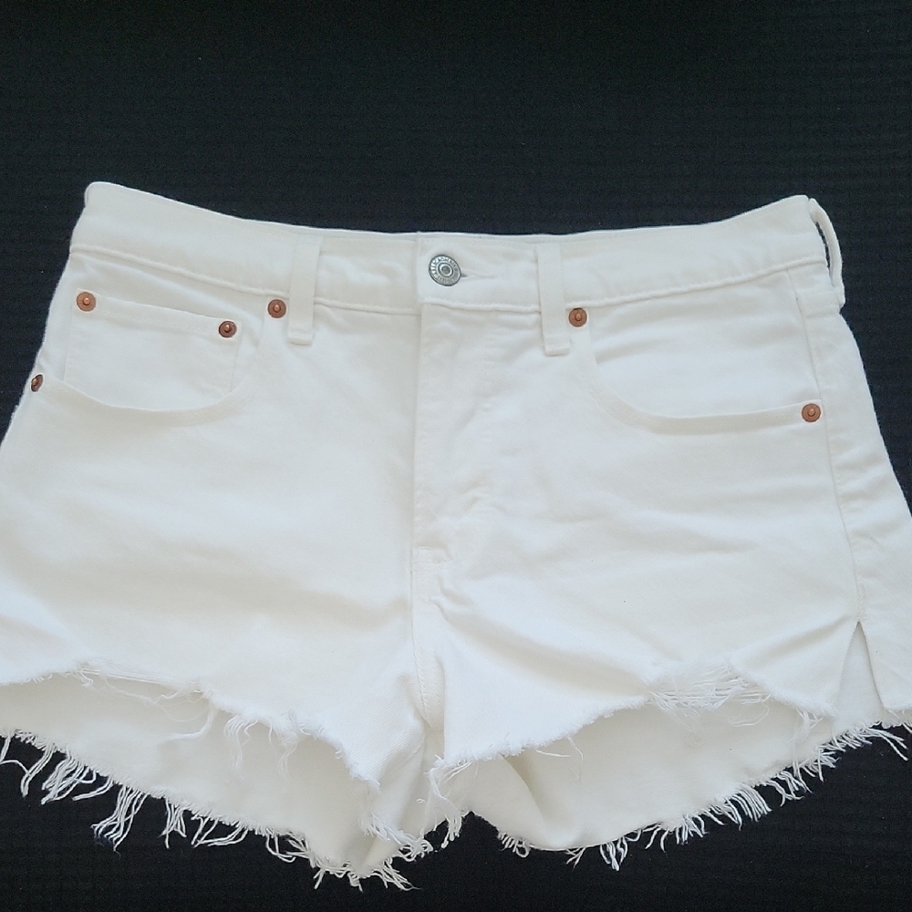 Abercrombie & Fitch White Jean Shorts High-Waisted Distressed